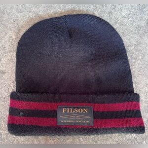 FILSON Ballard Watch Cap Black & Red Stripe‎ Knit Hat Mens OS